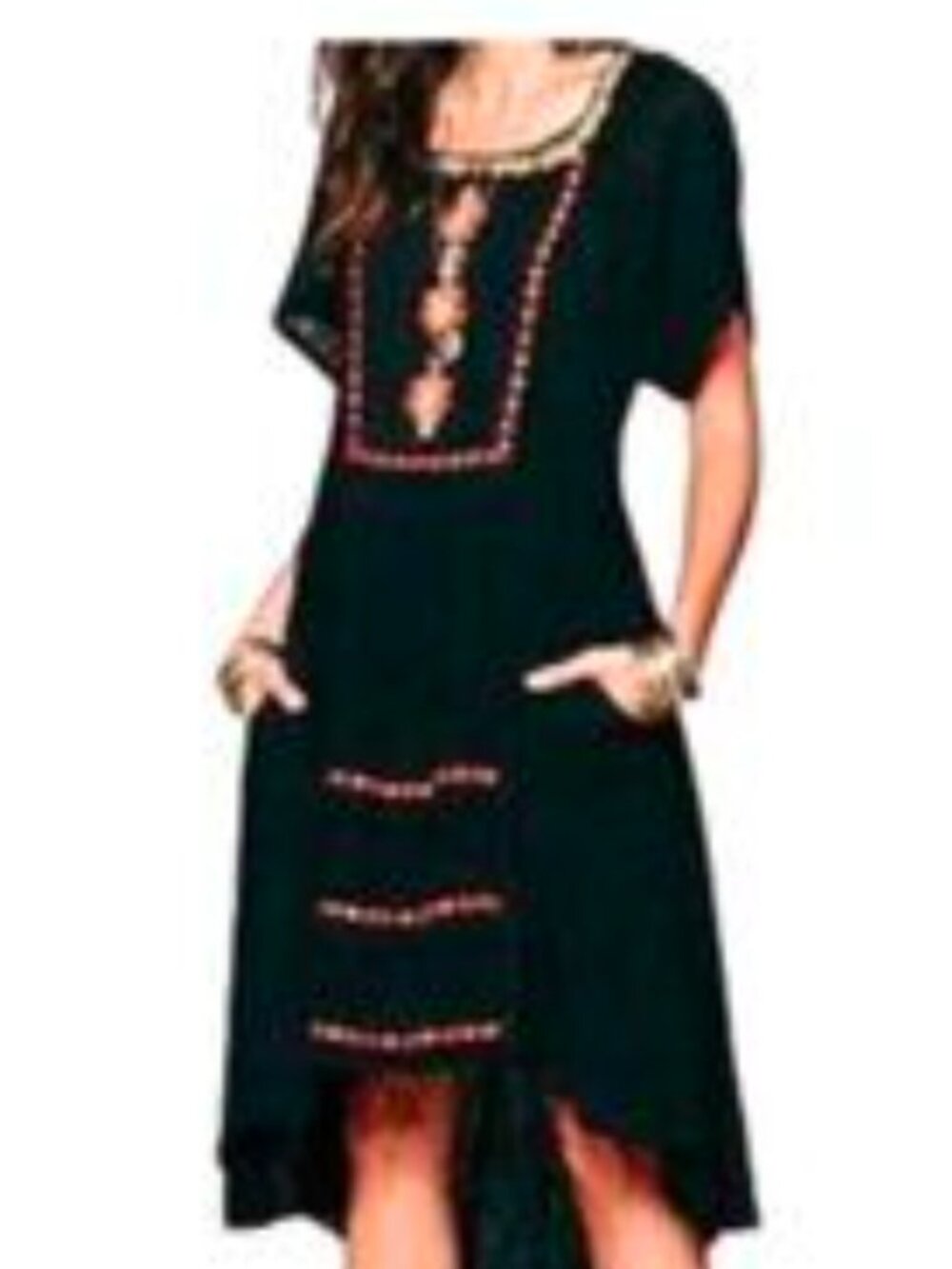 Free People Women’s Asymmetric Black Embroidered Dress